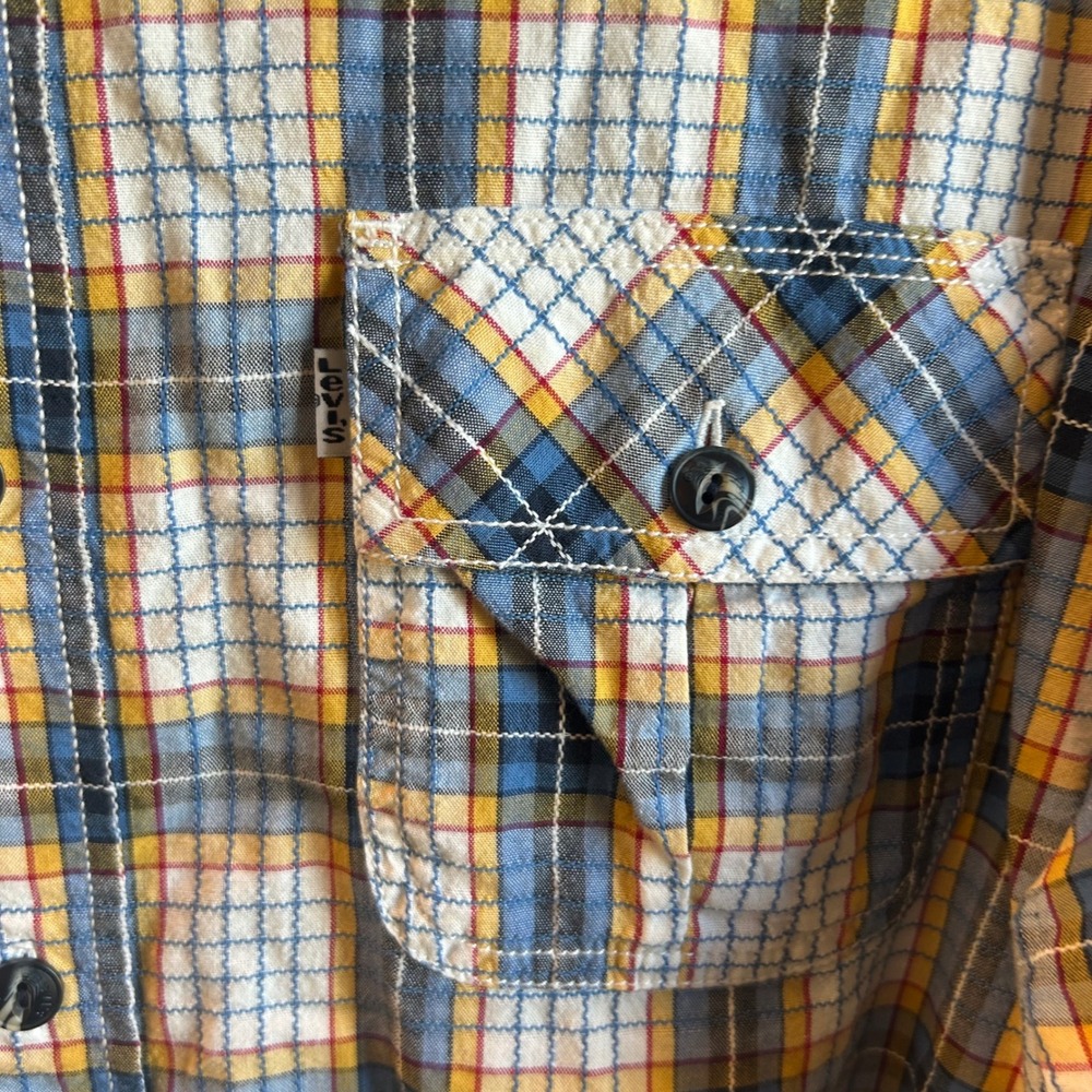 Levi's Western Button Down Shirt Mens‎ Large Blue Yellow Plaid Cotton - Picture 5 of 5